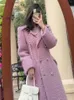 Autumn Winter Women s Thick Warm Overcoat 2023 Fashion Purple Double breasted Lapel Tweed Suit Jacket Female Loose Long Coat 231227