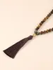 Pendant Necklaces YUOKIAA 8mm Natural Yellow Tiger Eye&Black Sparkle&Opal Stone Beaded Silk Tassel Necklace Spirit Buddha Jewelry Gift