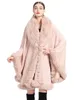 Elegant imitation kanin päls cape kvinnor vinterkläder tjock varm poncho kvinnlig mode cardigan sjal mantel lösa långa rockar 231226