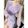 Kadınlar Blouses Kadınlar Bahar Saten Solatlı Gömlekler 3D Çiçek Nakamı Örgü Eklenmiş Boncuklu Şifon Uzun Kollu İnce Mahsul Tops Blusas