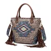 Leopard Pattern Tote Bag new style Aztec floral canvas handbag Fashion Fringe Trim Shoulder Bag Women's Trendy Zipper tassel Geometric crossbody bags