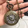 Pocket Watches Bronze Watch Retro Astronomical Compass Geometry Prague Design Hollow Pendant Quartz Necklace Chain Clocks