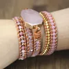 Bracciale 2019 Bracciale in pietra naturale Bracciale 5 involucri Bracciale Boho fatto a mano in quarzo rosa per le donne Bracciale in pelle regalo Dropshipping