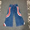 Jeans pour femmes jnco y2k féminins rayons motifs hypnotiques pantalon denim baggy harajuku hip hop haut taille large pantalon de jambe