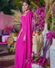 Elegant Fuchsia Evening Pageant Dress 2024 Cape Sleeve Square Neck Soft Satin Sheath Long Formal Party Prom Gowns Arabic Dubai Vestidos De Gala Robe De Soiree