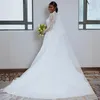 Gorgeous Aso Ebi Wedding Dress for Bride Illusion Trumpet Bridal Dresses Mermaid Long Sleeves Lace Beaded Marriage Gowns with Detachable Train for Black Women D087