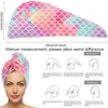 Chapeau de séchage de cheveux en microfibre Super Absorption, bonnet de serviette de soins capillaires enveloppé, bonnets de douche à séchage rapide, chapeaux de bain de salle de bain, motif d'écailles de poisson imprimé pour femmes HW0154