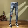 Herenjeans Modieus en gepersonaliseerd Distressed Patch High Street Knap Slim Fit Lange broek met kleine pijpen Zomer Casual