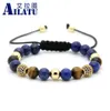 Bangle Ailatu Jóias Masculinas Atacado 10 pçs/lote 8mm Lapis Stone Beads 9mm Micro Pavimentada Azul Cz Bola Macrame Trançado Pulseira