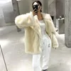 Kvinnors päls mode gradient djurfärg faux kappa kvinnor jacka vinter elegant lös överdimensionerad fluffig överrock ytterkläder