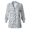 Kvinnor Bluses Black White Leopard Print Shirt Casual V Neck Långärmad temperament Street Shirts Top Bulus Mujer Moda 2023