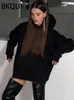 Sweats à capuche pour femmes BKQU Goth Punk Noir Strass Lettre Sweat À Capuche Femmes 2023 Streetwear Diamant Chaîne Gland Polaire À Capuche