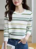 Damenpullover, koreanischer japanischer Stil, gestreift, süßer Mädchen-Chic-Herbst-Strickpullover, Hemden, modische Damen-Frühlings-Casual-Pullover