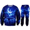 Tracki męskie IFPD Starry Sky and Moon Tracksuit 3D Printed Bluie Spants Blue Night Species