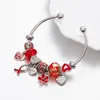Charm Bracelets VIOVIA Design Stainless Steel Bangles Open Size Romantic Red Flower Beaded Bracelet Jewelry Making Valentines Gift