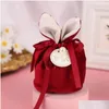 Party Favor Easter Cute Bunny Gift Packing Bags Veet Valentines Day Rabbit Chocolate Candy Wedding Birthday Jewelry Organizer Drop