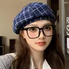 Berets Plaid Sboy Cap Stylish Women's Winter Beret Print Elastic Adjustable Soft Warm Dome Lady Painter Hat Vintage