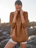 Suéteres de mujer Saturday Suéteres para mujer Jersey extragrande con cremallera de un cuarto Túnica de punto acanalado con cuello en V informal Tops de moda 2023