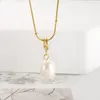 Chaines Collier pendentif en acier inoxydable pour femmes Girseurs de bijoux en eau de perle de perle fraîche brillante