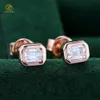 Luxury Earrings Classic Design Bezel Setting Emerald Moissanite Diamond Silver or 10k 14k 18k Real Gold Stud Earrings