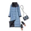 Long Puffer Jacket Mackages Light and Fin White Duck Down Down Down Feminino de bolso diagonal Menor