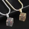 Pendentif Cube magique glacé multicolore, collier en Zircon cubique Micro pavé pour hommes et femmes, cadeaux à la mode, bijoux Hip Hop X0509284T