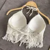 Tanks pour femmes Sexy Boho Beach Summer Camisole Halter Femmes Crochet Tricot Maillot de bain Soutien-gorge Dos Nu Gilet Creux Gland Débardeur Crop Tops