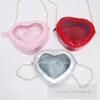 Saint Valentin Les enfants aiment les sacs à main coeur enfants PU cuir épissage transparent PVC sac à bandoulière unique filles métaux chaîne sacs à bandoulière Z6334