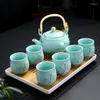 Set da tè Set da tè in ceramica Teiere con fiori giapponesi Fatti a mano Design moderno e semplici tazze grandi Vassoio Bardak Seti Servizio EI80TS