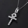 Chains S925 Sterling Silver 2MM D Color Moissanite Cross Pendant Hip Hop Jewelry Anhe Key Necklace Men White Gold Plated Pass