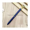 Ballpoint Pens Wholesale 1Pc Big Diamond Crystal Pen Gem Ring Office Metal Roller Ball Black Rose Gold Sier Pink Drop Delivery Schoo Dhpck