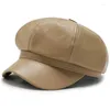 Casquettes de boule automne hiver chapeaux pour femmes solide plaine octogonale Sboy casquette hommes dames décontracté en cuir Pu chapeau béret peintre