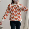 Kvinnors tröjor Autumn/Winter Fashion Korean Edition ColorBlock Love Jacquard Round Neck Loose and Cientile Western Sticked tröja