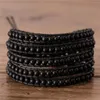 Bangle Vintage Black Matte Agate Beads Leather Beads Wrap Bracelet Boho Natural Stone Cuff Bracelet Classic Jewelry Gift Dropshipping