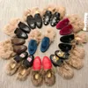 Designer shoes Red Leather Wool Slippers for Women Outerwear Red Flat Sole Muller Shoes Half Slippers Horsehead Buckle Shoes Furry slipper WVPLl