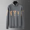 Herrtröjor 2023 Men Autumn Winter Fashion Warm Velvet Knitwear Topps Male O-Neck tröja Pullover Tryckt Casual Jumpers L139