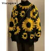 Women's Sweaters 2024 Winter Sunflower Warm Women O-Neck Pullovers Knitwear Female Loose Casual Sweater Oversize Thick Knitted Jumper
