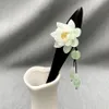 レトロバレット中国民族蓮の花エボニー木製ヘアスティックコスチュームタッセルヘアピンアンティークウェディングアクセサリー244J