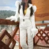 Outdoor Jumpsuit Rits Skiën Capuchon Dames Warm Winter Nepbontkraag Fleece Jumpsuit 231227