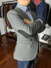 Jaqueta Man Cinza Blazer de Tweed de Tweed de Tweed para homens Hombre de retalhos de retalhos de retalhos HOMBRE SLIM FIT MADE