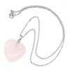 Pendant Necklaces Crystal Heart Women Necklace Natural Amethyst Rose Quartz Rhodochrosite Tiger Eye Stone Chain For Girls Jewelry