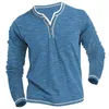 Men's T Shirts Fashion Casual Color Cotton T-shirt For Men V-neck Cardigan Neck Long Sleeve Top Pullover Spring Autumn Tshirts Eastic