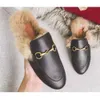 Designer shoes Metal buckle soft leather rabbit half slippers cotton shoes Mueller's slippers women's shoes winter fur shoes foot Furry slipper O6RYl