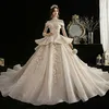 Luxurious Ball Gown Wedding Dresses Off Shoulder Long Sleeves Beads Appliques Lace Robe De Mariee Custom Made Backless Sweep Train Bride