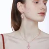 Pendentifs de haute qualité Collier en forme de ventilateur Boucles d'oreilles rose zircon top charme élégance bijoux ensemble pour les femmes d'anniversaire de fête de banquet cadeau