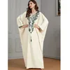 Ethnic Clothing Muslim Abaya Women Embroidery Tassels Casual Long Maxi Dress Turkey Kaftan Eid Party Gown Islam Arab Dubai Ramadan Jalabiya