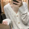 الحياكة للسيدات الخريف/الشتاء الستة من الماس الذهبي Cardigan v-neck سترة صلبة الصوفية غير الرسمية