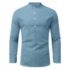 Männer Casual Hemden Männlich Solide Top Hemd Stehkragen Bluse Taste Roll Up Sleeve Lange Mode T Smoking Für männer Slim Fit