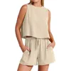 Women's Tracksuits Summer 2 Piece Sets Women Outfit Shorts Set Sleeveless Halter Top Tank Bodysuit With Pocket Cotton Linen Suit