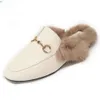 Designer shoes Metal buckle soft leather rabbit half slippers cotton shoes Mueller's slippers women's shoes winter fur shoes foot Furry slipper 7XPDl